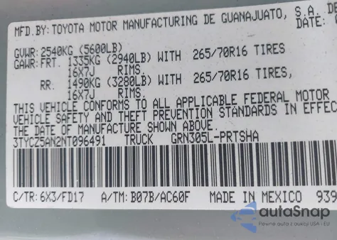 2022 Toyota Tacoma Trd Off Road from USA, damaged, VIN 3TYCZ5AN2NT096491